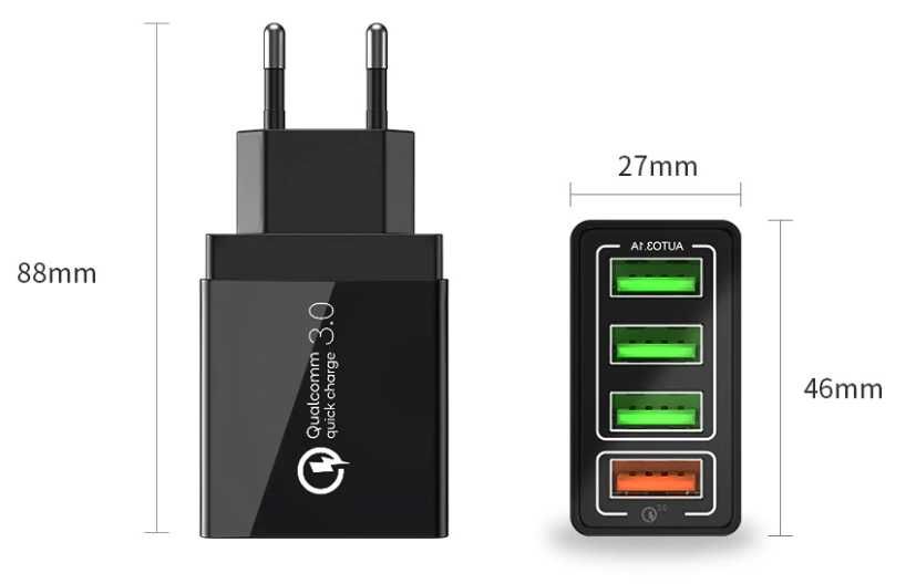 QC 3.0 35W 3A Зарядка для телефона 4 USB 5V/9V/12V зарядное BK376 БП