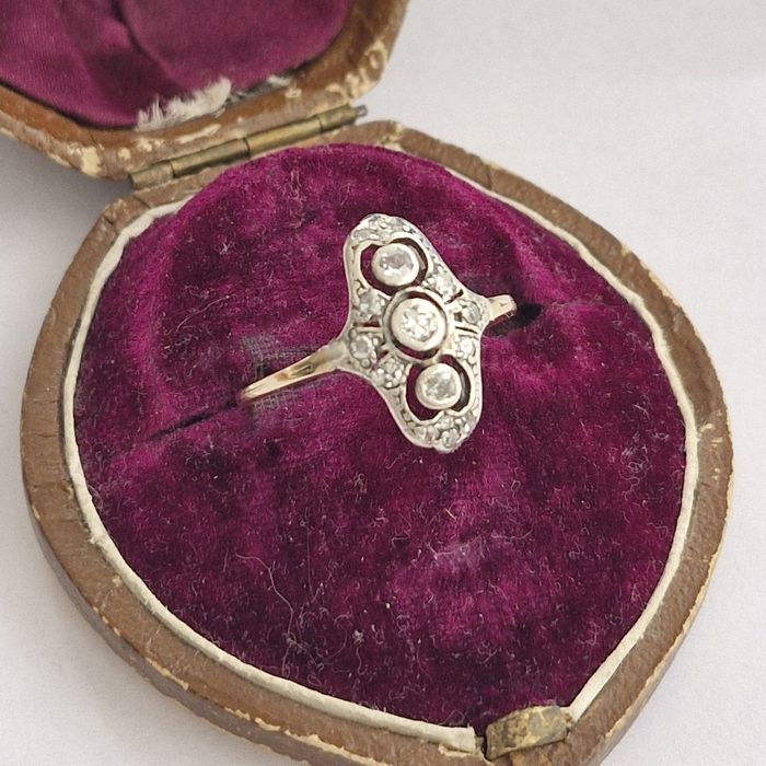 Antyk artdeco XIXw złoto srebro brylanty stary szlif 0.50ct R22 Wycena