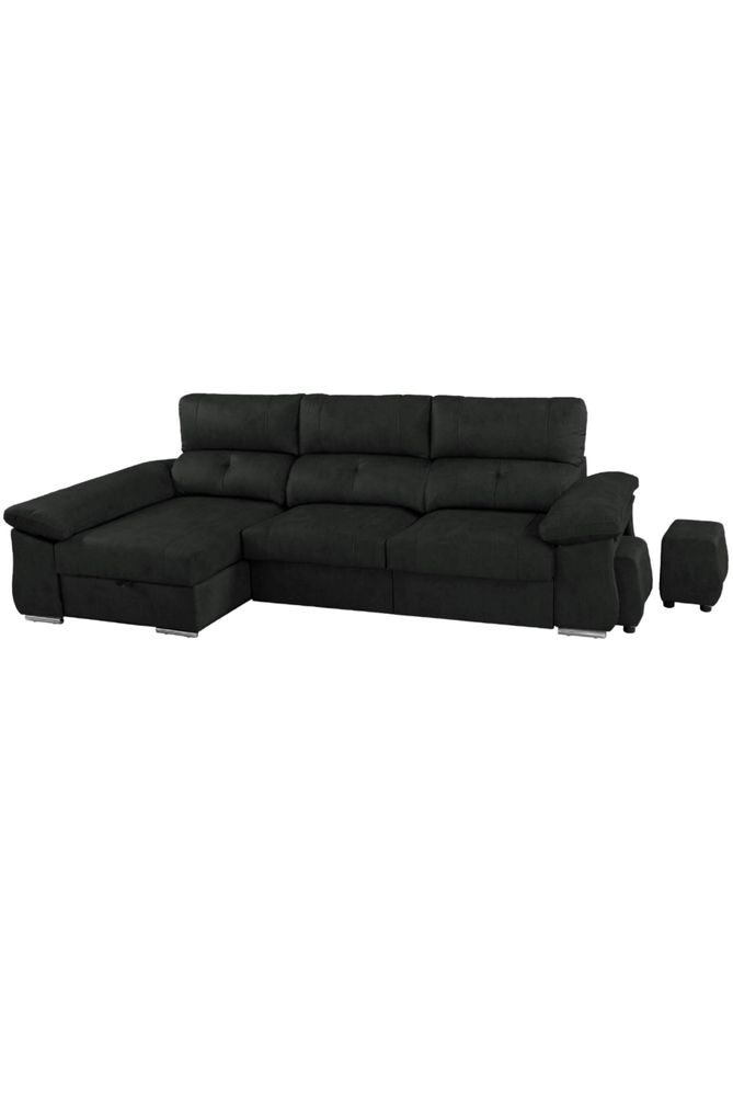 Sofá com Chaise Longue 2 puffs e Baú