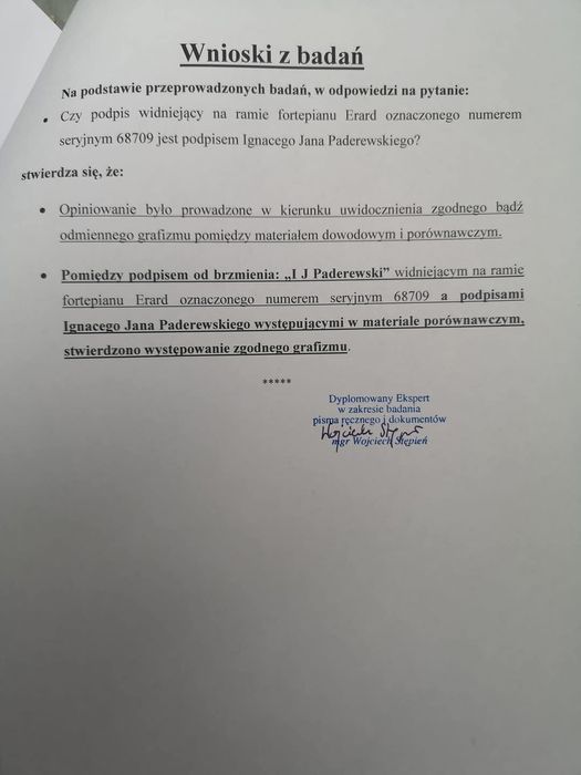 Fortepian Érard sygnatura Paderewski 
z autentyczną sygnaturą Ignacego