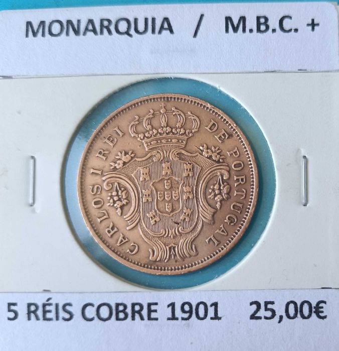 Moeda de 5 Réis  do Monarca Português Rei D. Carlos I « 4ª Dinastia »