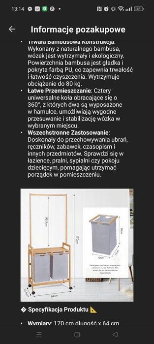 Kosz na pranie na kółkach z wieszakiem