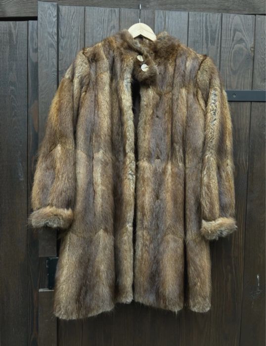 Prawdziwe futro z norek płaszcz brązowy długi