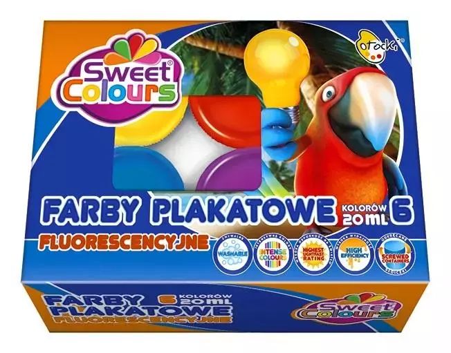 Farby plakatowe fluorescencyjne 6 kolorów 20ml. Sweet colours