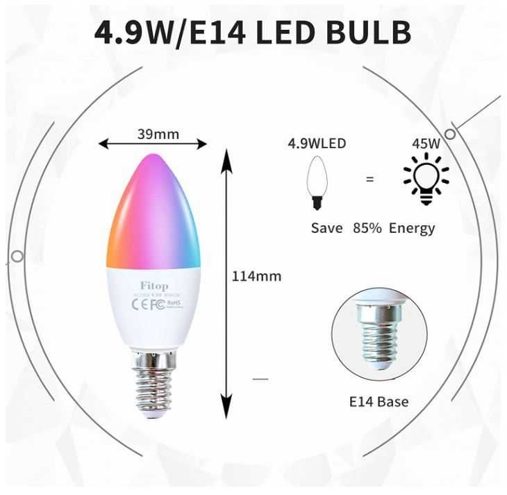 4 x inteligentna żarówka LED WIFI 4.9W E14