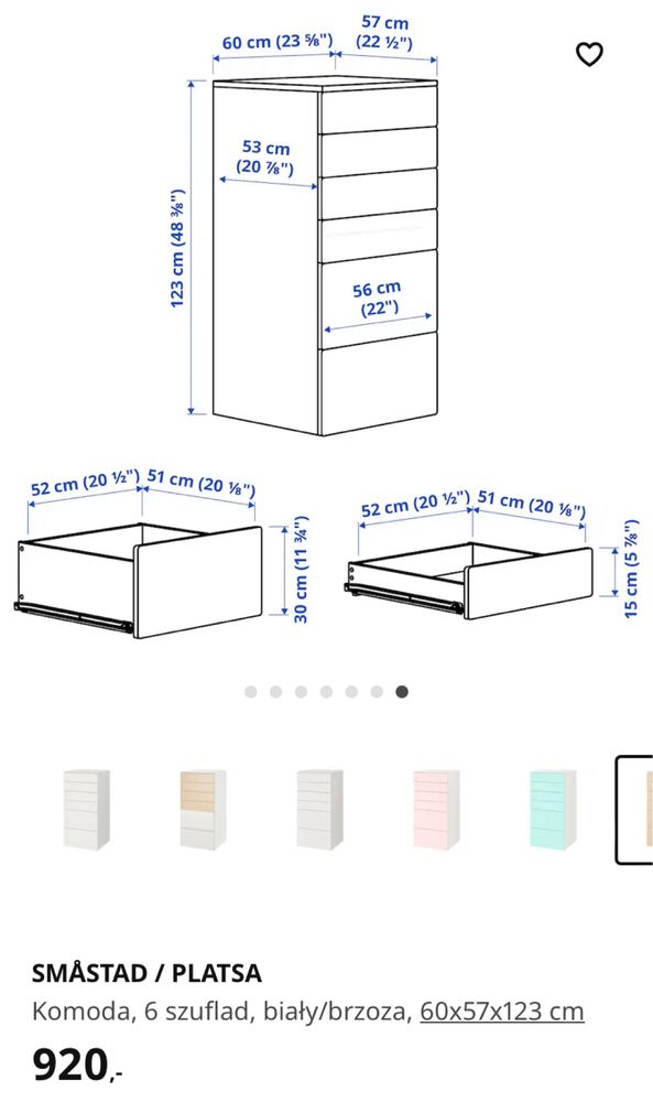 Komoda biała brzoza SMASTAD IKEA PLASTA