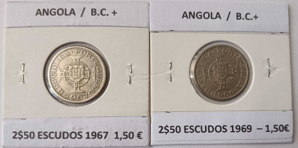 5 Moedas Portuguesas  2$50 Escudos da Ex Colónia Ultramarina de Angola