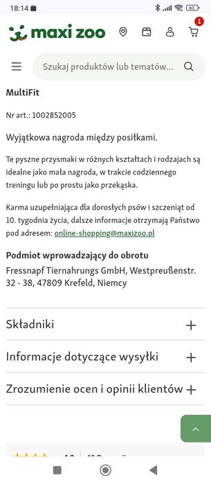 Multi fit Trenerki Przysmaki dla Pieska 500 gram