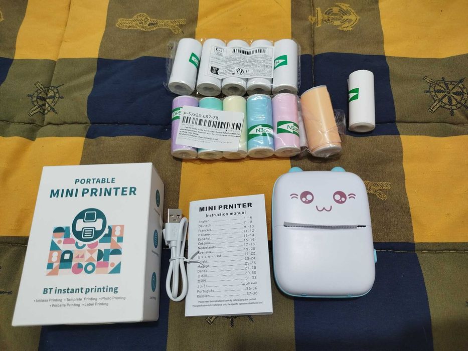 Mini Impressora Térmica Portátil com 13 Rolos (Não precisa Tinteiro)