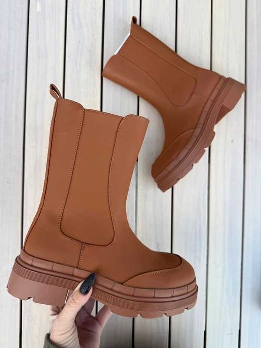 Brązowe Botki Workery na Grubej Podeszwie - rozmiar 37