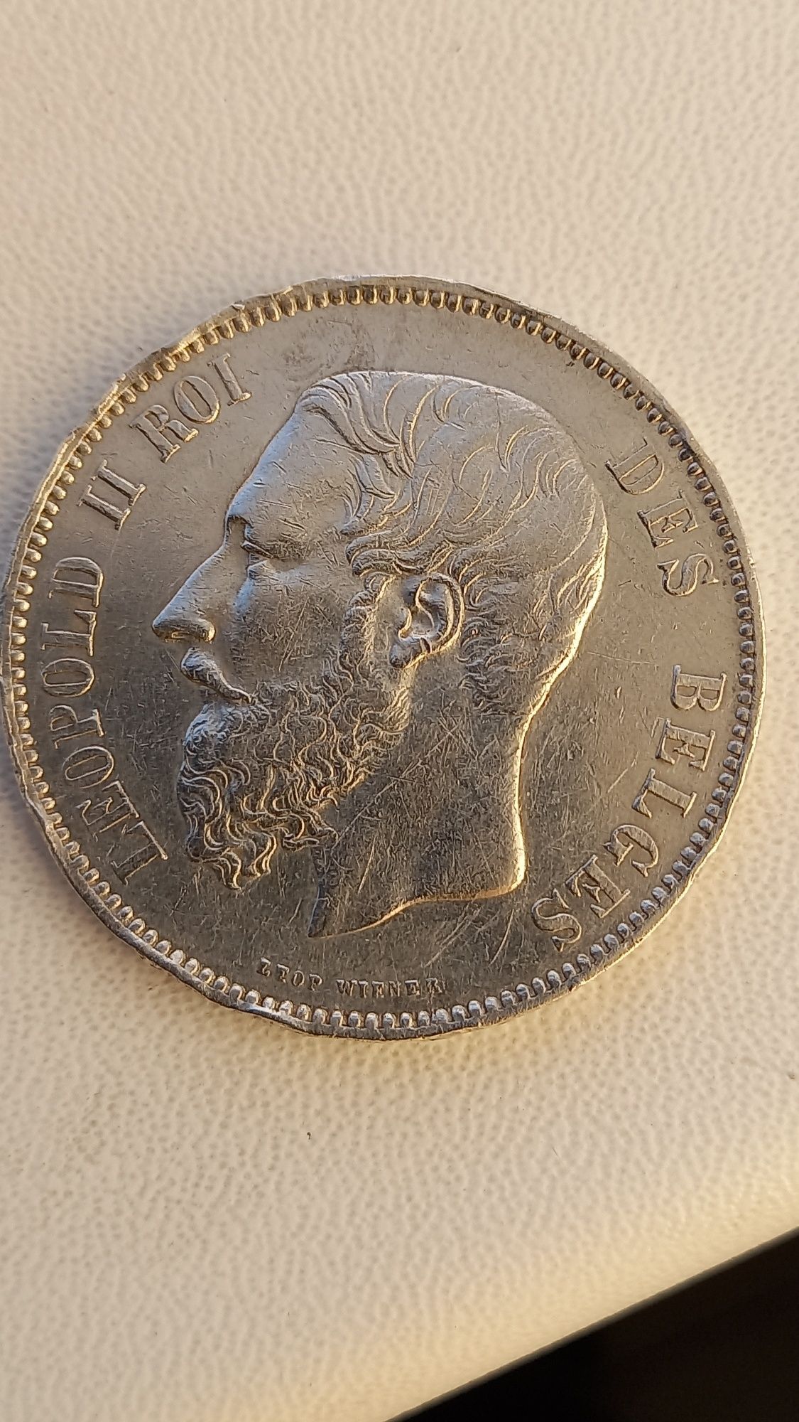 Серебро 900 монета 5 франков Леопольд II