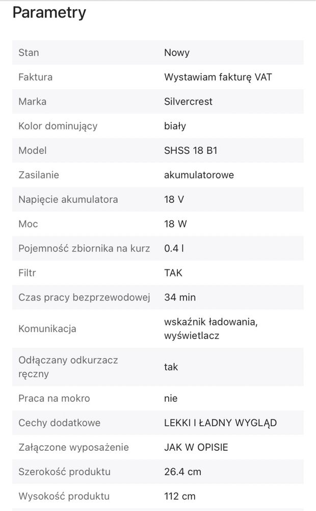 Odkurzacz bezprzewodowy pionowy Silvercrest SHSS 18 B1 biały