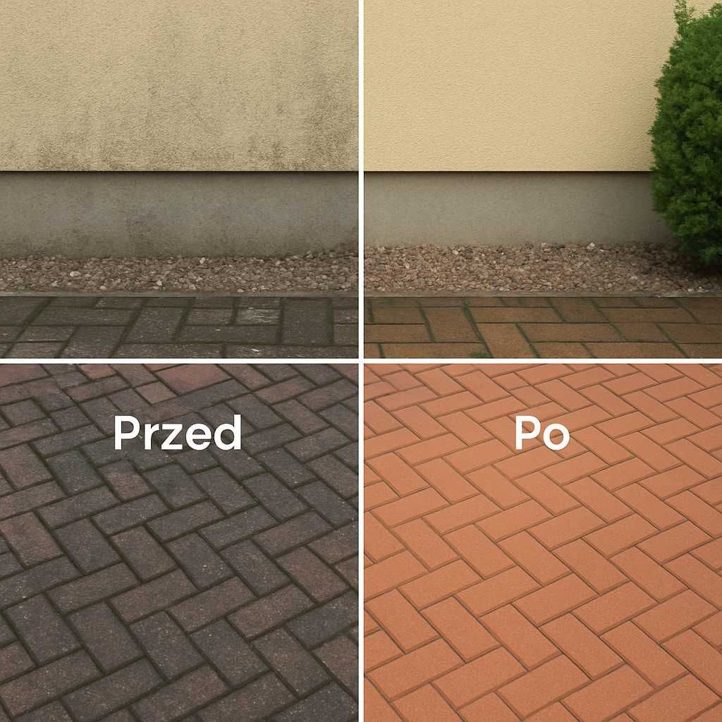 Czyszczenie kostki brukowej, elewacji, dachu