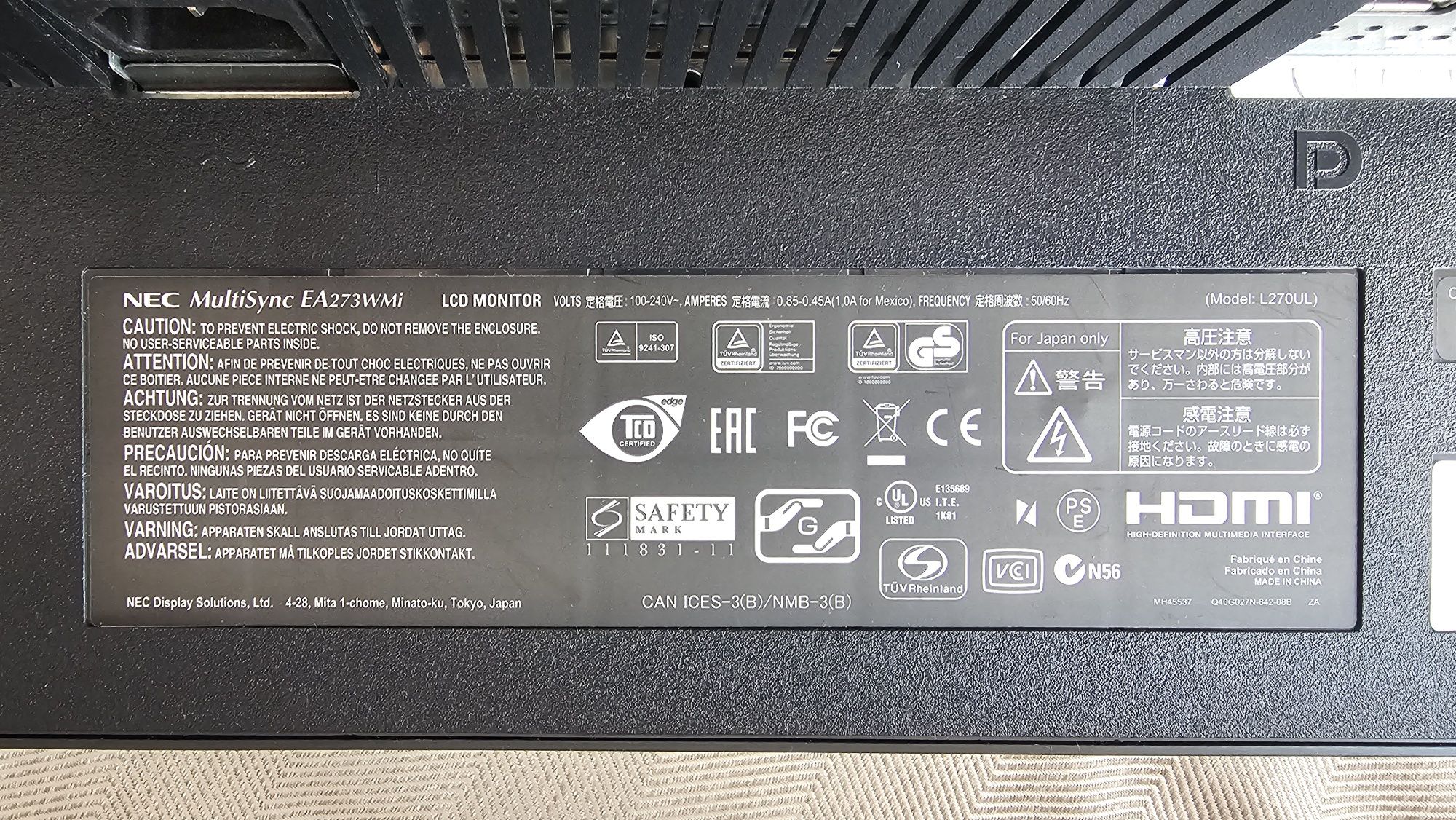 Monitor Nec MultiSync EA273WMi 27"