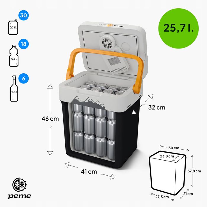 lodówka turystyczna 32 samochodowa funkcja grzania 12v 230v usb peme