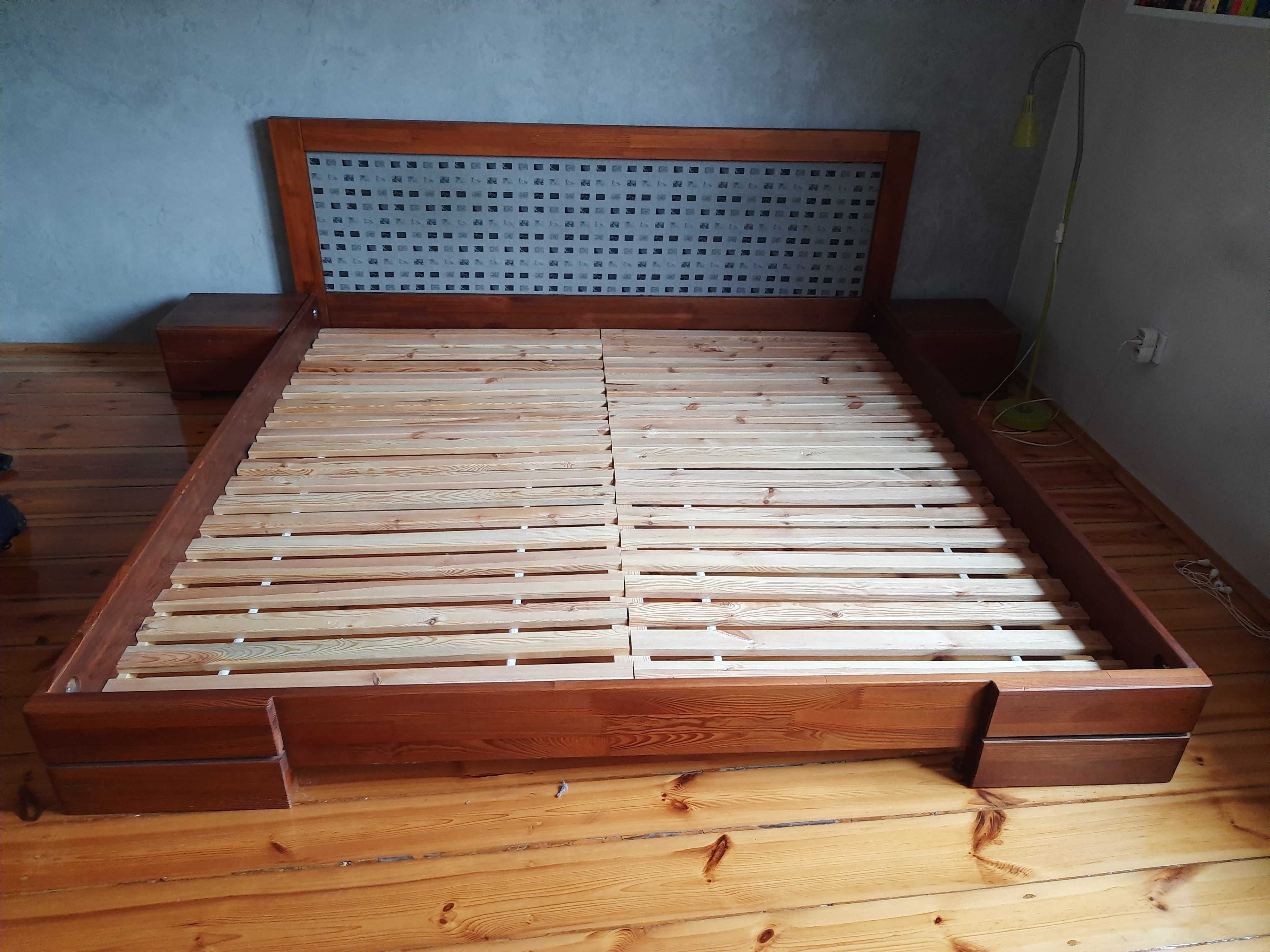 Łóżko 200x200 lite drewno + 2 szafki nocne (komplet)