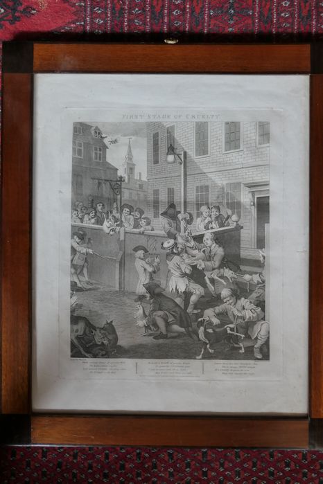 Conjunto de quatro ilustrações (1799) emolduradas de Hogarth.