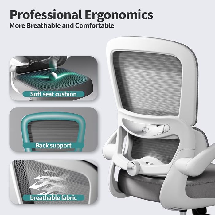 Ergonomiczne krzesło biurowe TRALT – kolor biały, regulowane oparcie