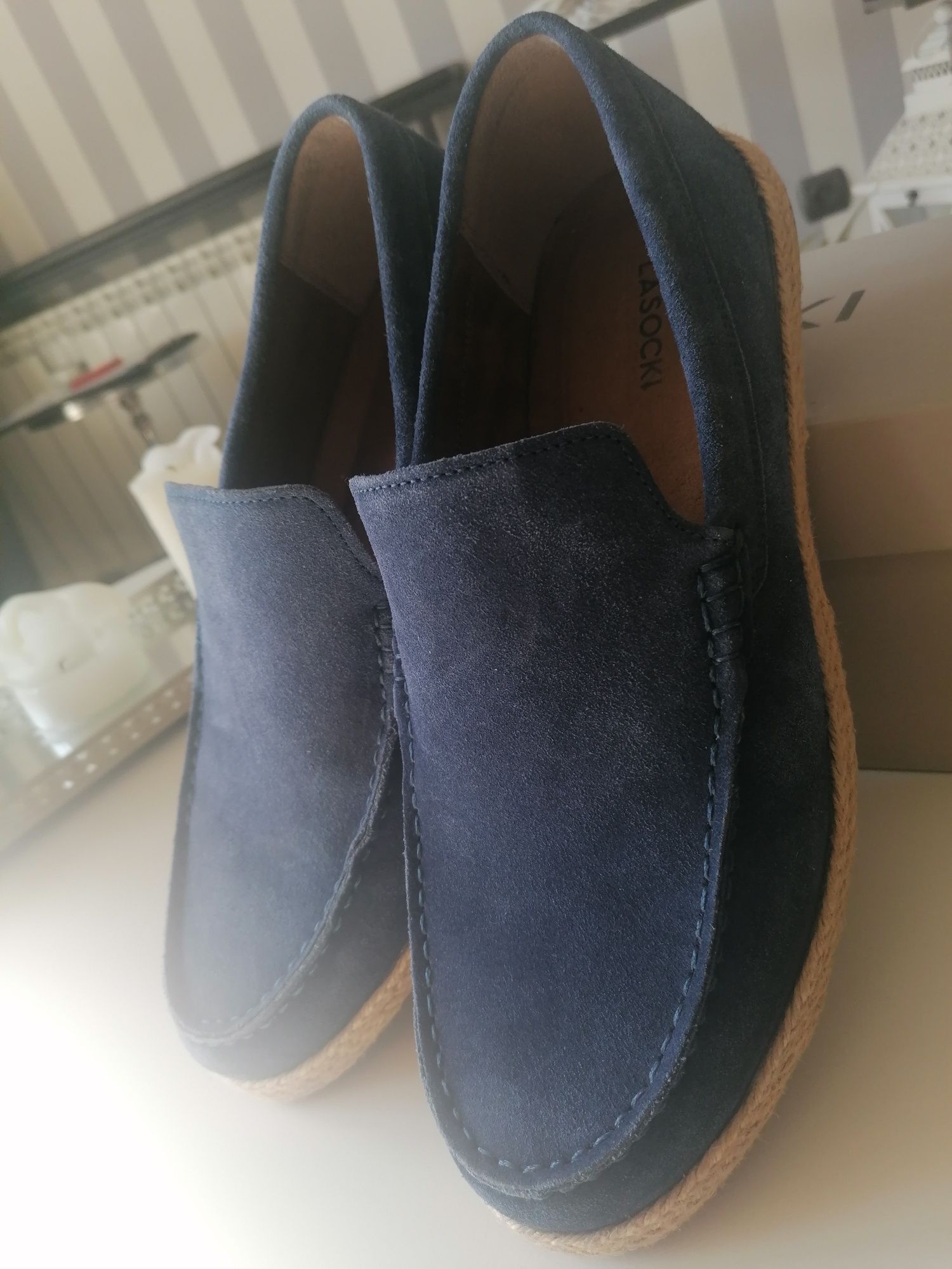 Półbuty męskie mokasyny Lasocki model Espana-04 MI07 kolor Denim. NOWE