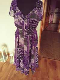 Sukienka fioletowe wzory 42 lekka klosz