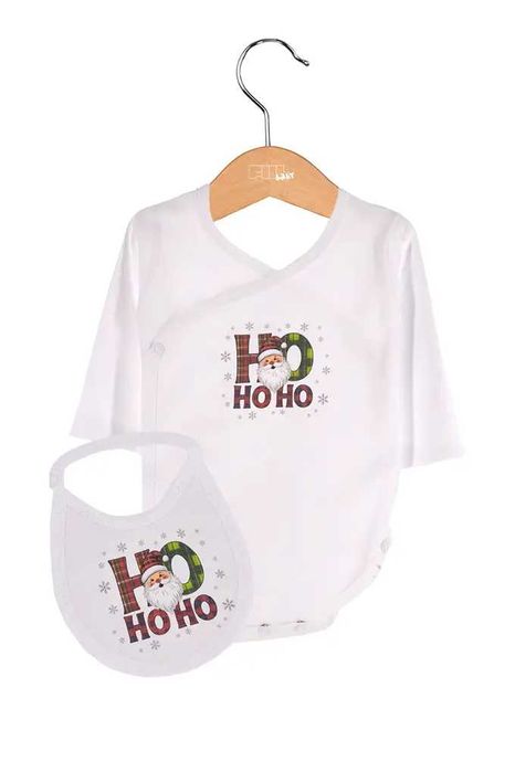 Conjunto Body + babete alusivo ao Natal, lindo para bebé.