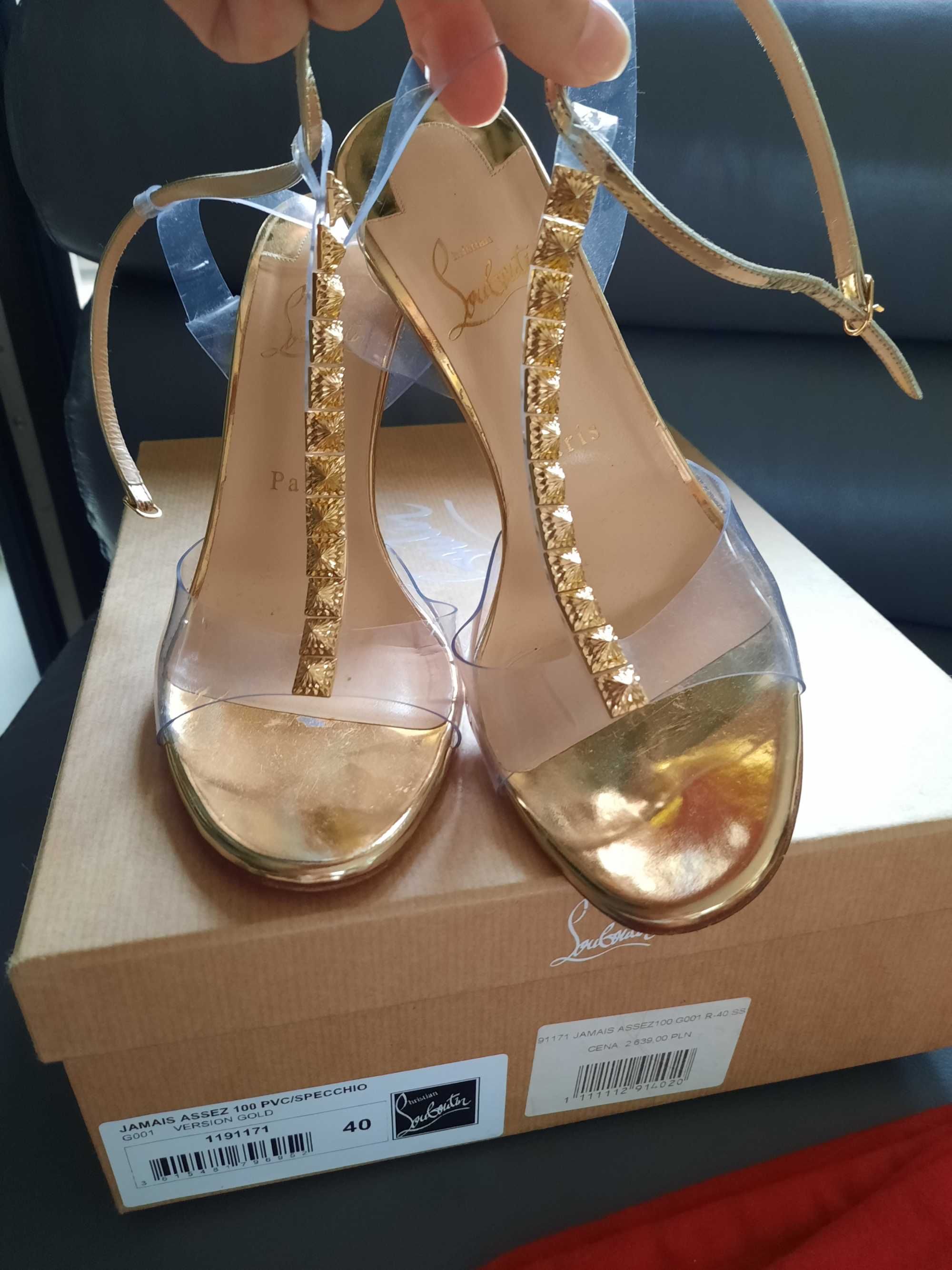Christian louboutin sandaly szpilki Jamais Assez 39 40 zlote