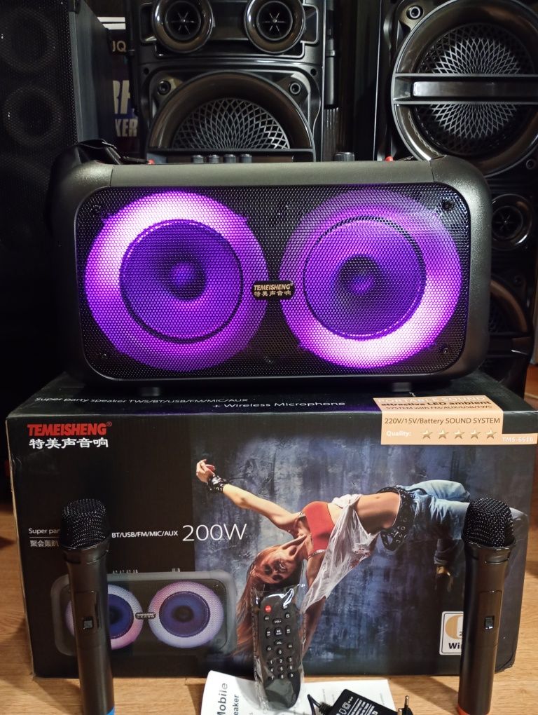 Караоке акустика Temeisheng-16(блютуз, microSD,USB,FM)ПультДУ, 2микроф