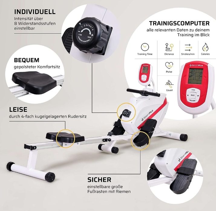 SportPlus Wioślarz Składany, Biały/Czarny, do 150 kg, SP-MR-008