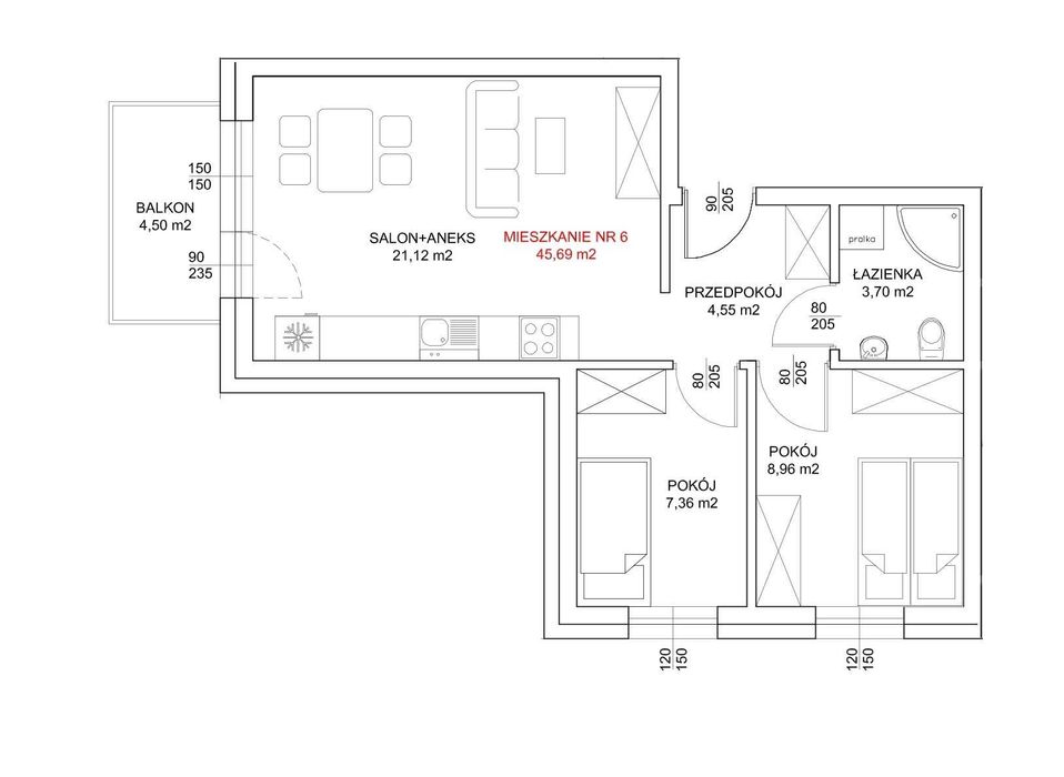 Nowoczesne mieszkanie 3-pokojowe – 45,69 m² + Balkon/Ogród
