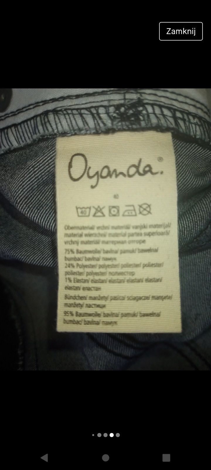 Jeansowe czarne spodnie ciążowe Oyanda  40,