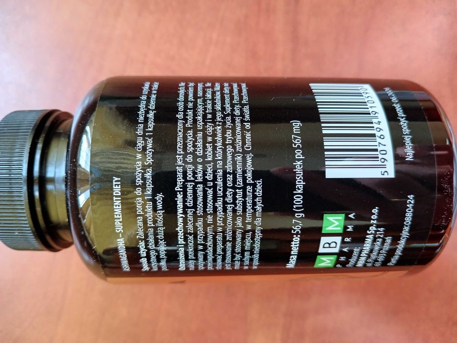 ASHWAGANDHA 100 kapsułek stres zmęczenie problemy z koncentracją