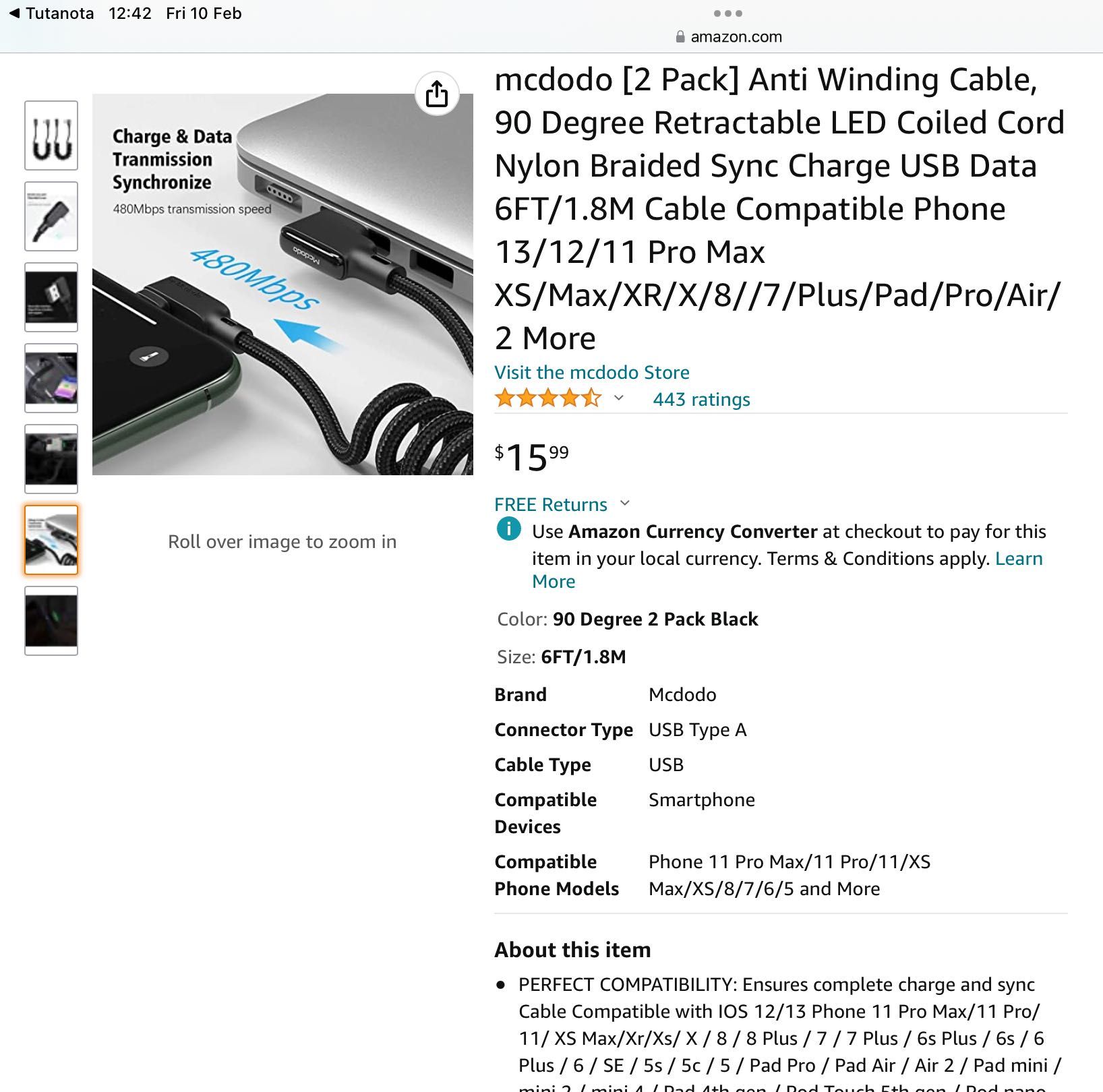 Lightning кабель для CarPlay та зарядки iPhone з кутовими вилками