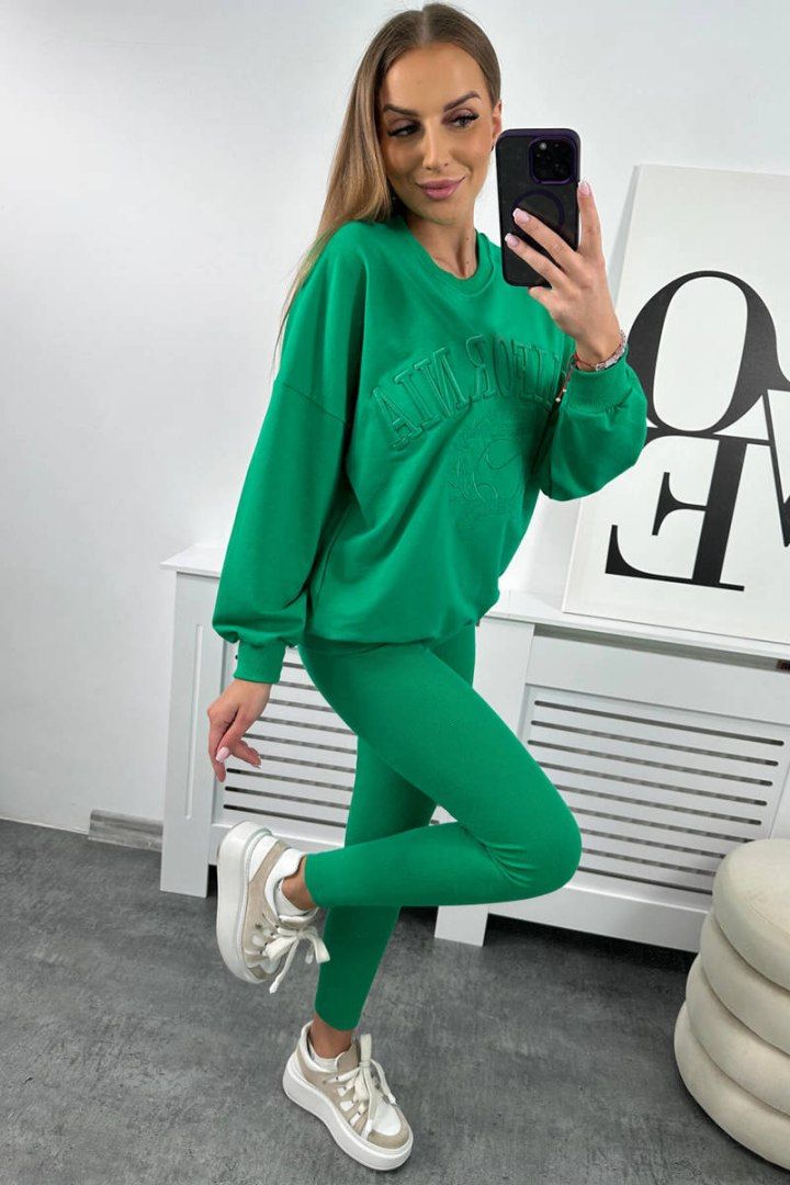 Komplet bawełniany zielony legginsy + bluza