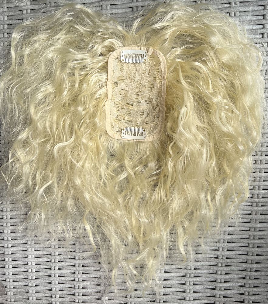 Premium Ultra włosy doczepiane, topper / tupet jasny blond fale