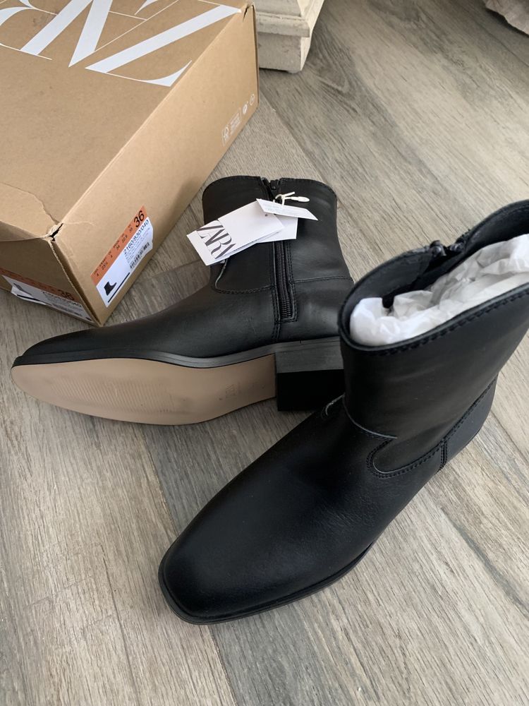 Zara 36 skorzane botki 23 cm