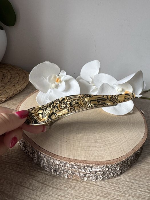 Beżowo - złoto - czarno - srebrna Spinka klamra do włosów