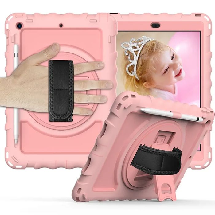 Etui do iPad 9/8/7 10.2" z Podstawką i Paskiem na Ramię Różowe
