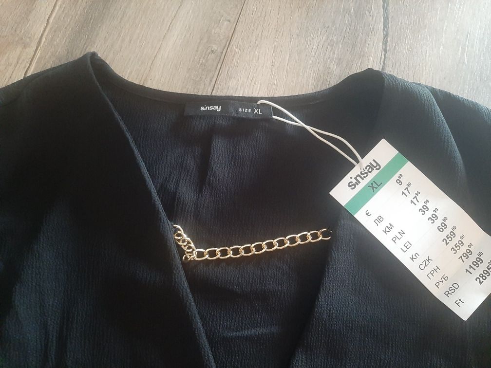 Nowa czarna elegancka bluzka z łańcuszkiem święta sylwester xl 42