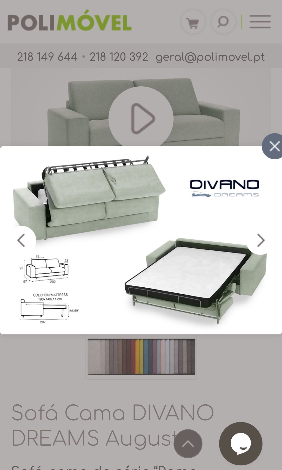 Sofá‑cama 2 lugares Divano Augusta – cama 140×190 cm  / Sofa-bed