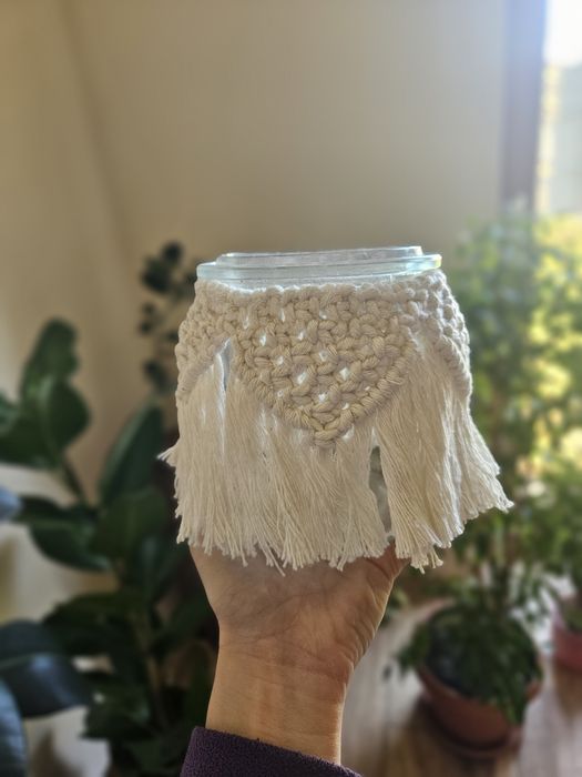 Lampion świecznik makrama handmade pleciony