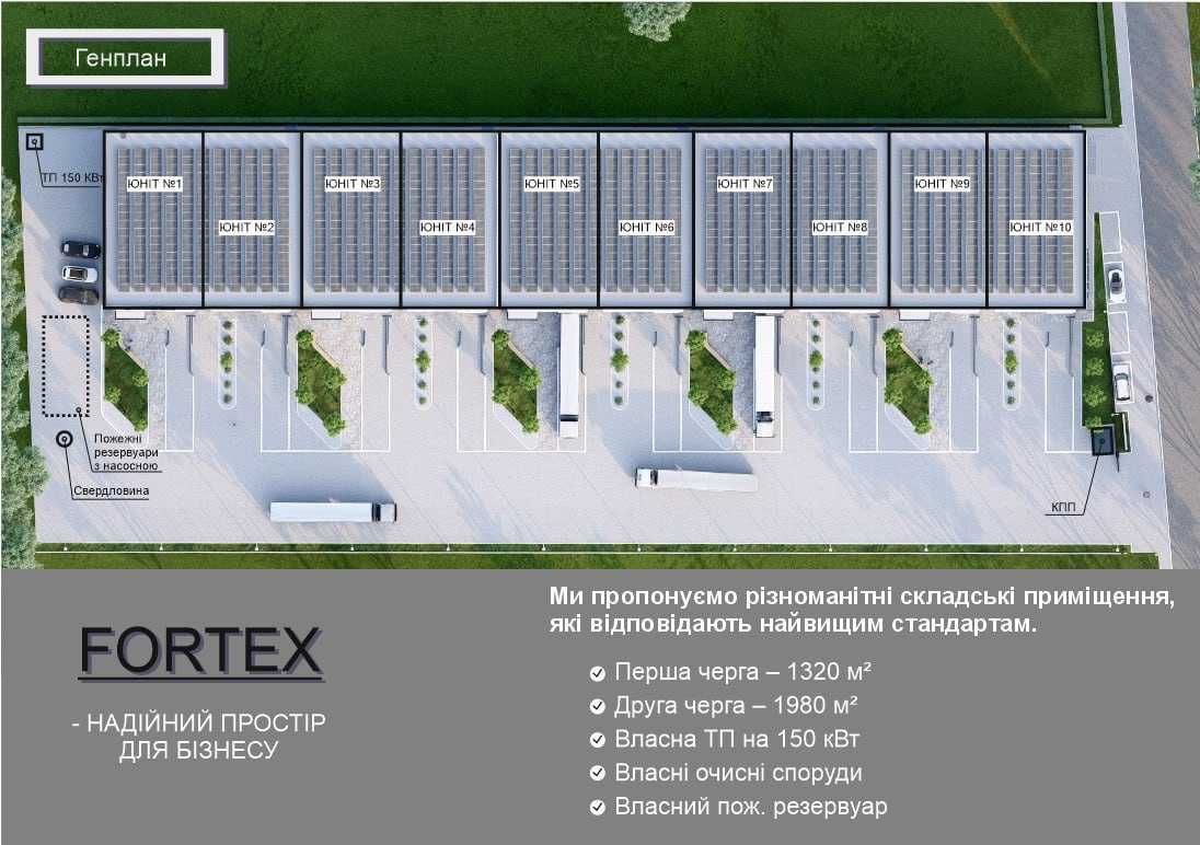 Продам склад від 330м2 до 3300м2 в логістичному комплексі Fortex