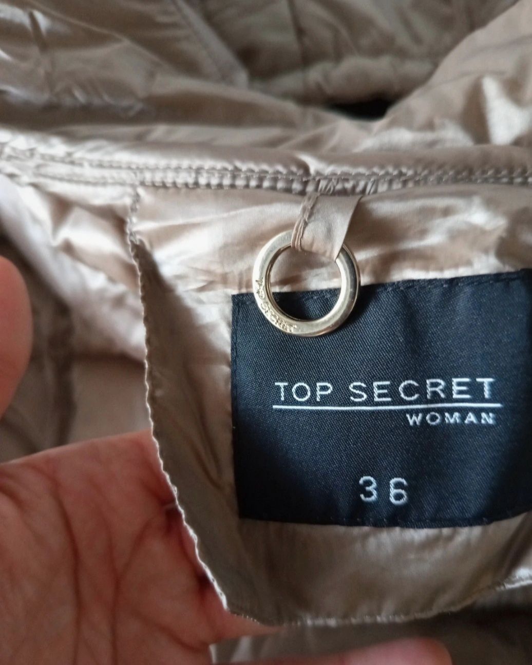 Złota kurtka dłuższa pikowana damska z kapturem r. M top secret