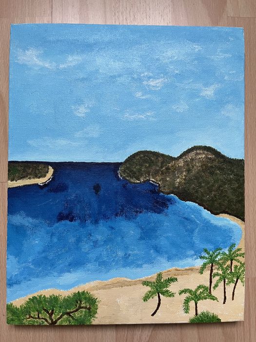 Quadro pintado á mão, tema praia [BOM ESTADO]