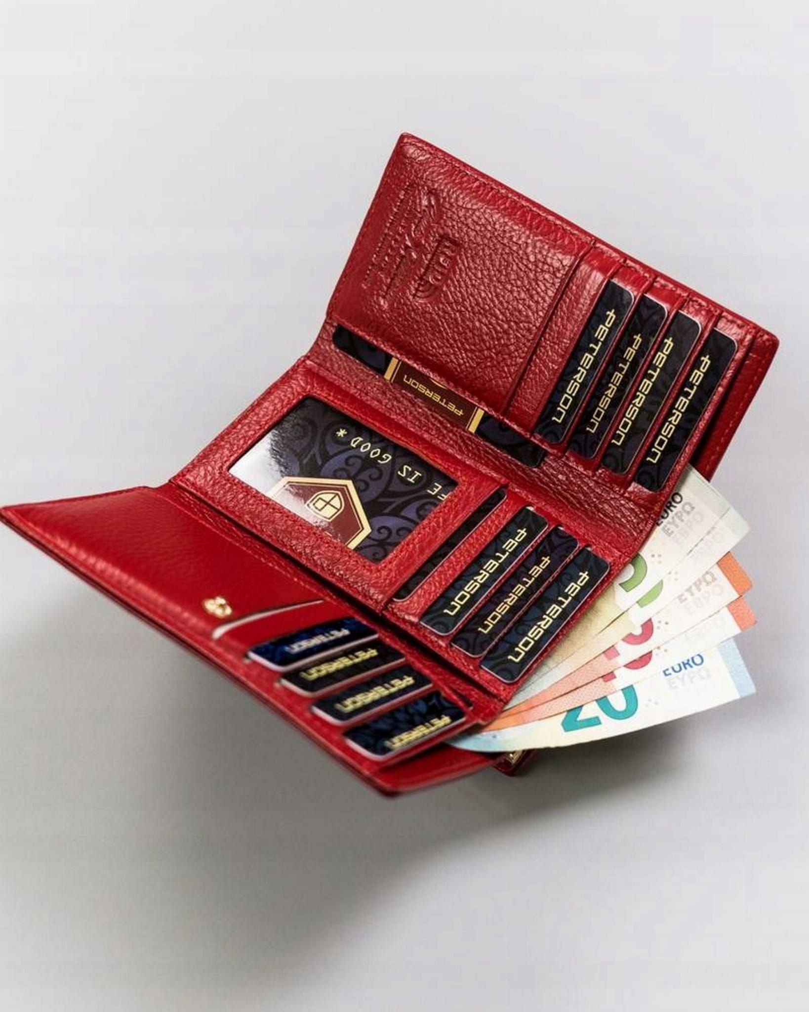 PETERSON portfel damski skórzany elegancki z biglem P176 czerwony