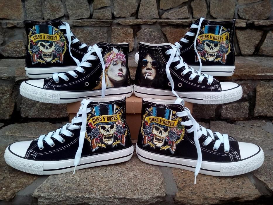 Trampki wysokie czarne 44 Guns N' Roses ręcznie malowane converse
