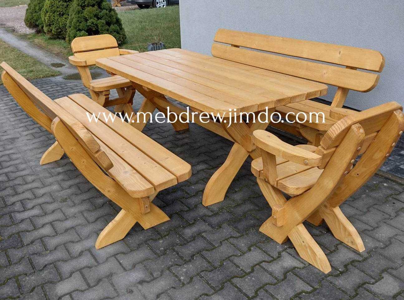 Drewniany stół ogrodowy 2 ławki 2 fotele malowany zestaw mebli