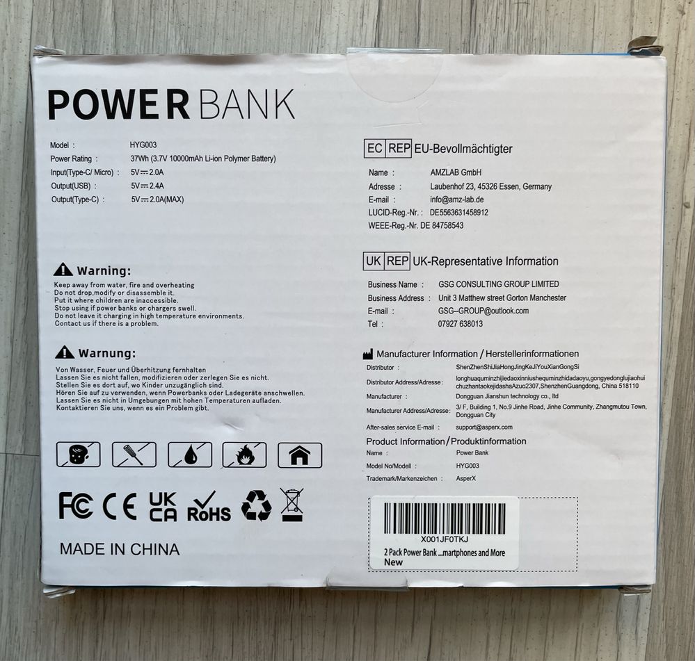 AsperX USB C PowerBank 10 000 mAh - 2 sztuki