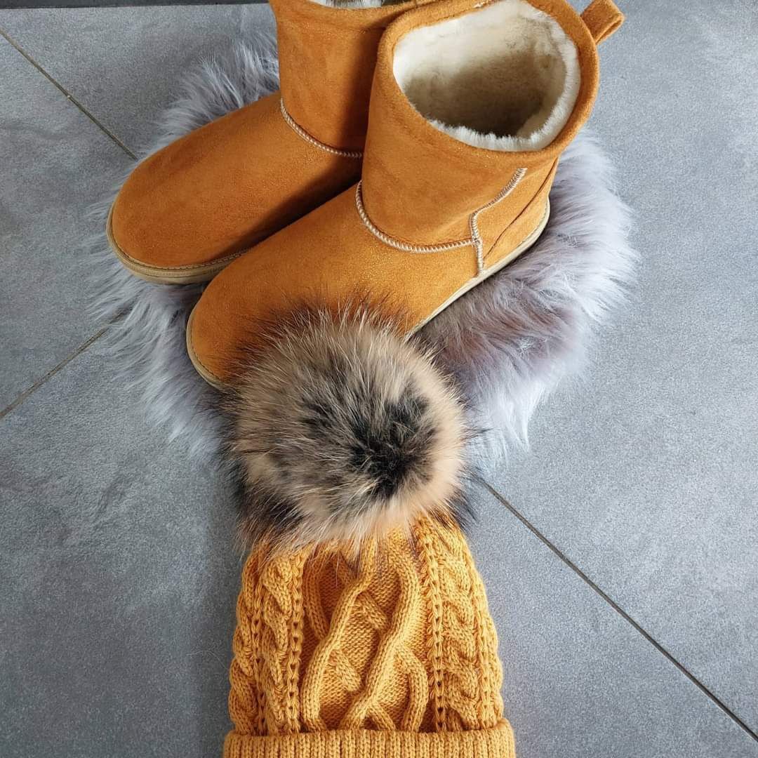 Eleganckie śniegowce naturalna skóra owcza czapka z Jenotem