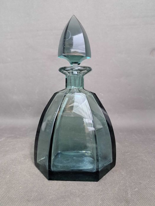 Karafka kryształowa, kieliszki, zestaw do likieru, Art Deco