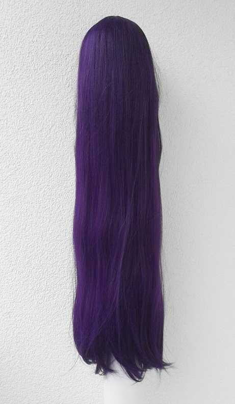 100cm metrowa długa prosta fioletowa peruka z grzywką cosplay wig